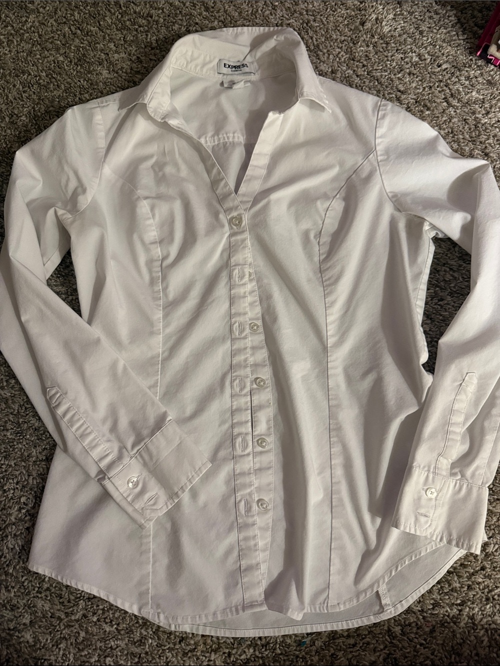 Express White Fitted Button-Down Shirt